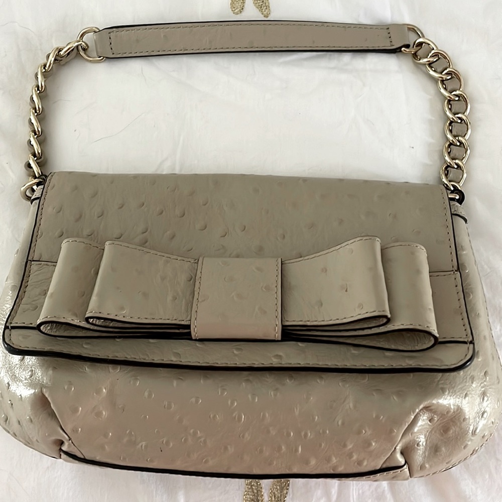 Kate Spade faux ostrich tan leather handbag.